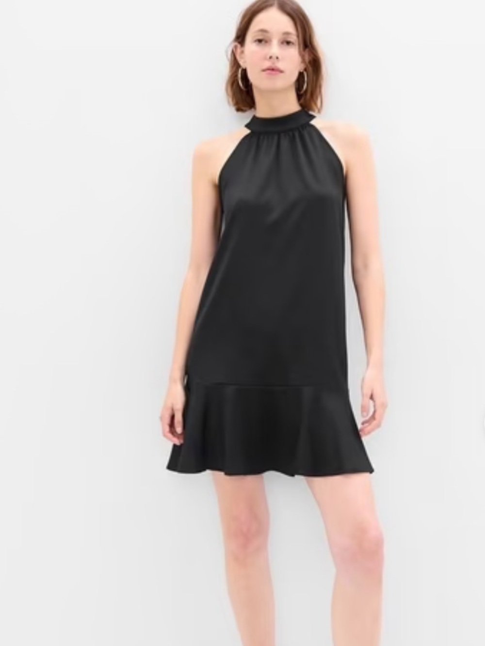 Sleeveless Black Halter Ruffle-Hem Dress